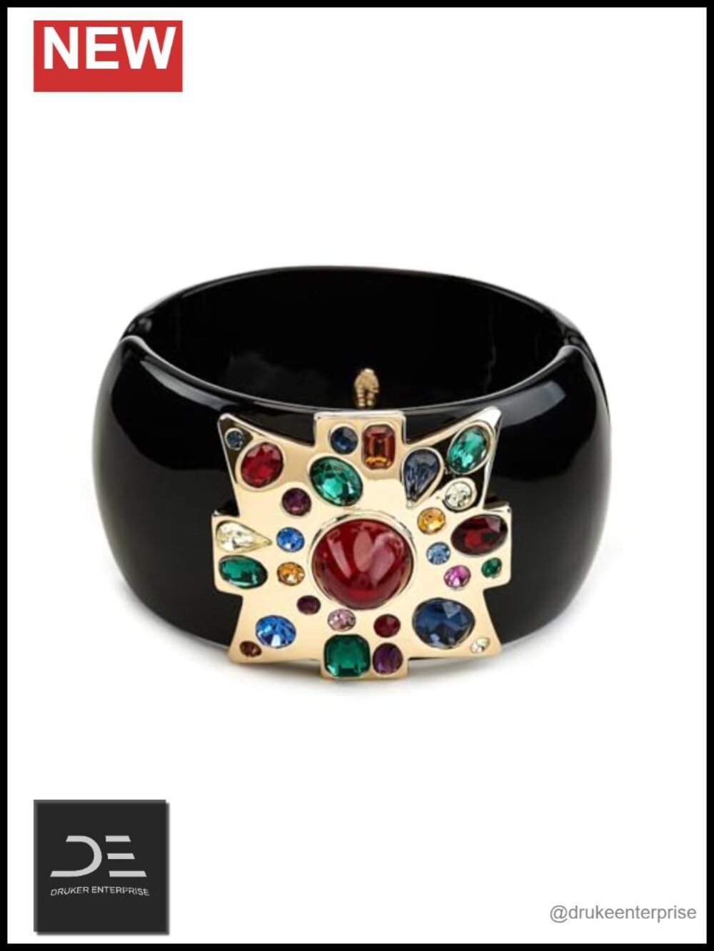 Maltese Cross Hinged Bangle Bracelet with Multicolor Crystal Accents